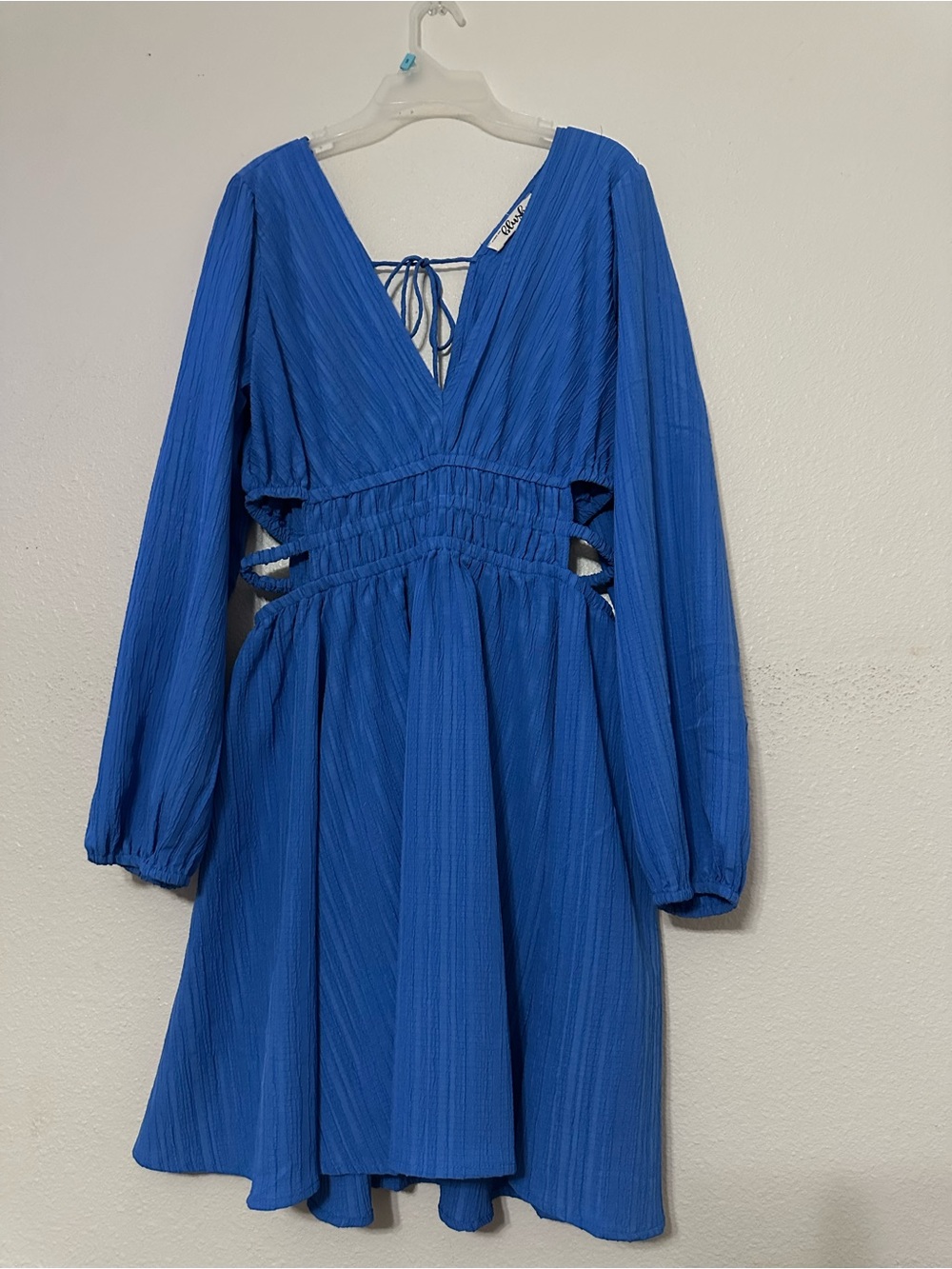 Girls Blue Long-Sleeve Cutout Fit-and-Flare Dress
